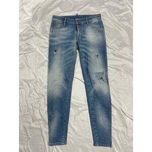 DSQUARED2 Womens Skinny Jeans Light Wash Distressed Zip Ankle Italy EU Size 40
